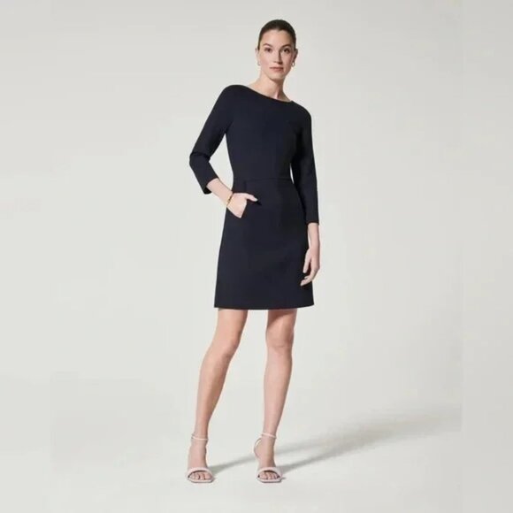 NEW SPANX 20382 The Perfect A-line 3/4 Sleeve Dress | Navy - Picture 1 of 5
